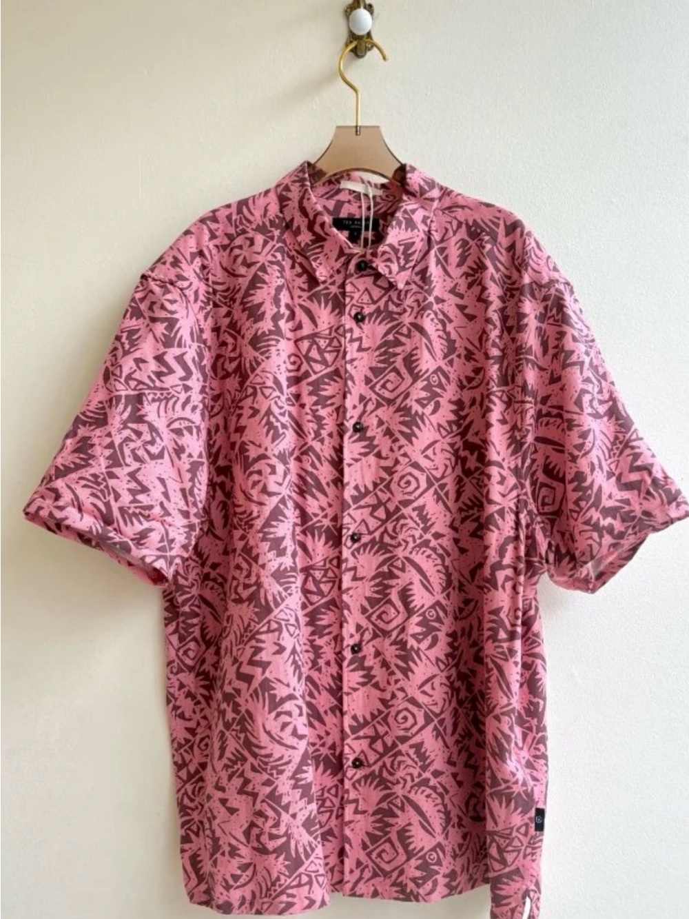 Ted Baker Pink Short-Sleeve Button-Up with Abstract Geo Print